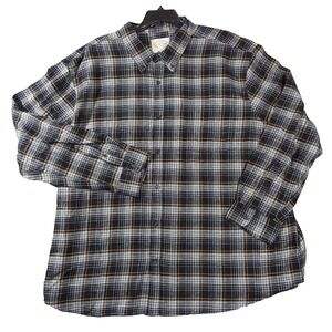 St Johns Bay Flannel Shirt Men Big Tall 4XL Classic Fit Chest Pocket Black Plaid